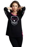 ANGEL HEART & SKULL GRAPHIC SWEATER IN BLACK/FUCHSIA