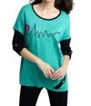 ANGEL HEARTBEAT GRAPHIC SWEATER IN TEAL/BLACK