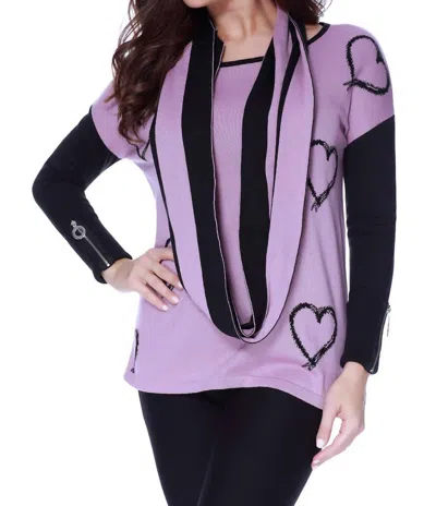 Angel Hearts Pullover W/ Infinity Scarf In Rose In Purple