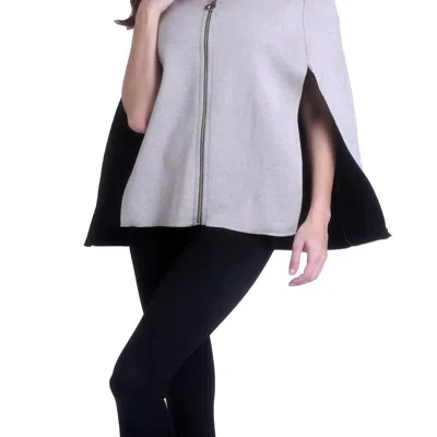 Angel High Slit Detachable Hooded Poncho In Black/stone In Grey