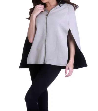 Angel High Slit Detachable Hooded Poncho In Black/stone In Grey