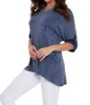 Angel Hooded Drawstring Tunic Top In Denim In Multi