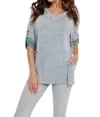 Angel Hooded Drawstring Tunic Top In Gray In Blue