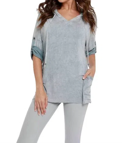 Angel Hooded Drawstring Tunic Top In Gray In Blue