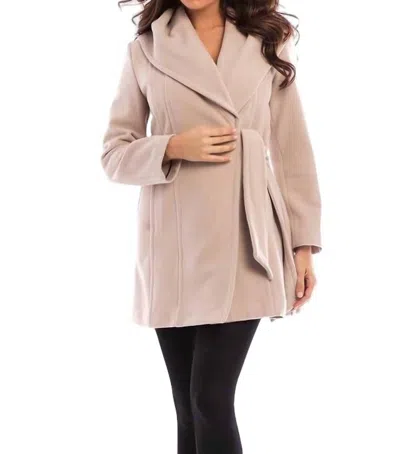 Angel Hooded Wrap Coat In Sand In Pink