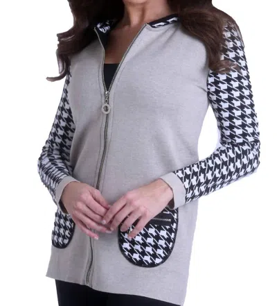 Angel Houndstooth Cardigan In Stone/black In Grey