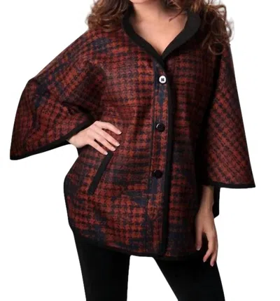 Angel Houndstooth Cocoon Cape In Brown/black In Burgundy