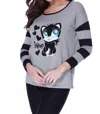 Angel Kitty Love Pullover In Gray Multi
