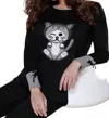 Angel Kitty Paws Pullover In Black Multi In Black