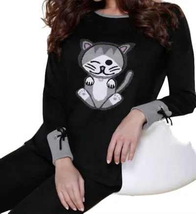 Angel Kitty Paws Pullover In Black Multi