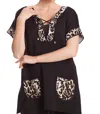 Angel Leopard Tie Up Poncho In Black/champagne In Multi