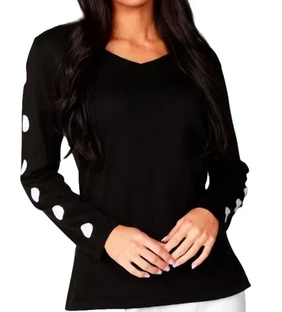 Angel Long Sleeve Dot Neck Top In Black/white