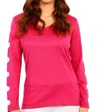 Angel Long Sleeve Dot Neck Top In Pink/white In Pink