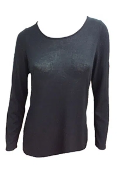 Angel Long Sleeve Scoop Neck Top In Black In Silver