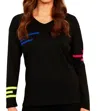 ANGEL LONG SLEEVE V-NECK TOP IN BLACK MULTI