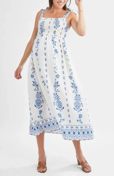 Angel Maternity Aenor Blue Border Print Summer Dress