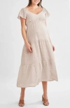 Angel Maternity Baby Shower Ruffle Sleeve Maternity Dress In Brown