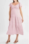 Angel Maternity Baby Shower Ruffle Sleeve Maternity Dress In Pink