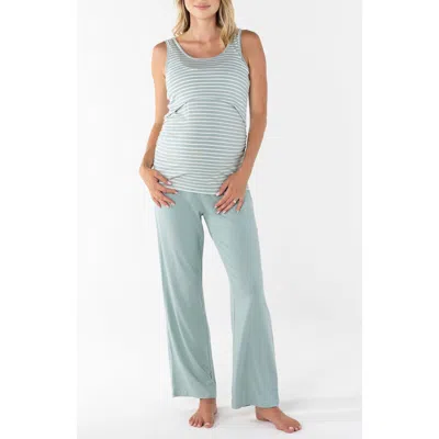 Angel Maternity Elar Maternity & Nursing 2-piece Sleepwear Set For New Moms In Green