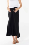 Angel Maternity Helen Bias Cut Maternity Black Midi Skirt In Black