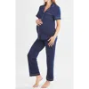Angel Maternity Maternity And Nursing Button Front Pajama Set In Navy