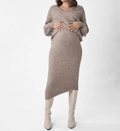 Angel Maternity Maternity Crossover Knit Top In Taupe In Gray