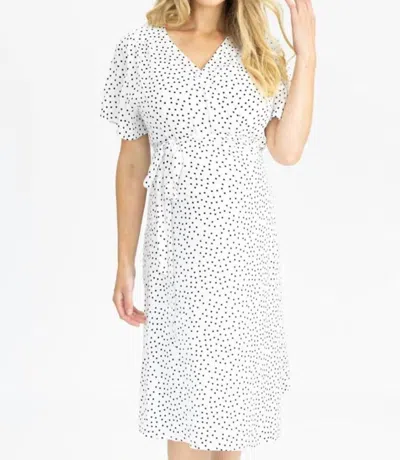 Angel Maternity Polka Dot Nursing Wrap Dress In White