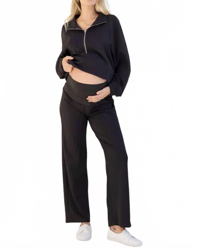 Angel Maternity Quarter Zip Pullover Top In Black