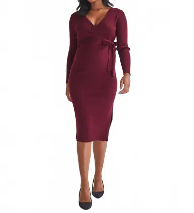 Angel Maternity Wool Knit Maternity Midi Dress In Red In Brown