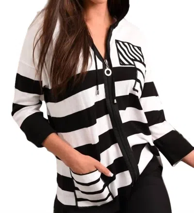 Angel Multi Stripe Sleeve Hooded Cardigan In Black/multi In Red