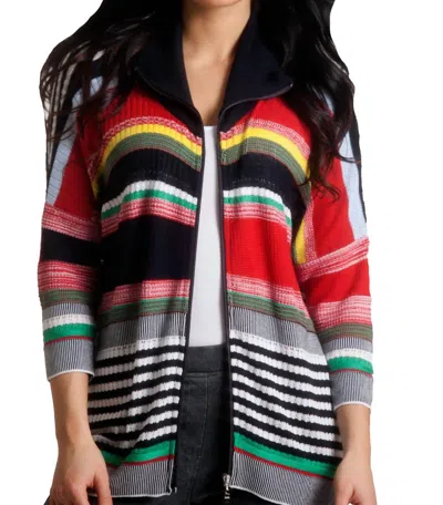 Angel Multi Striped 3/4 Sleeve Cardigan In Navy Multi In Blue