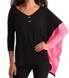 ANGEL NEON PANEL SLIT OVERSIZE TUNIC IN BLACK/FUCHSIA