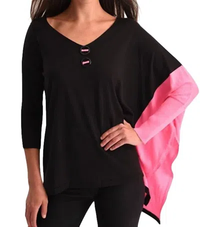 Angel Neon Panel Slit Oversize Tunic In Black/fuchsia