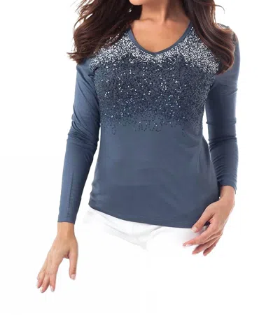 Angel Ombre Sparkle V-neck Top In Blue Multi