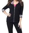 ANGEL PLAID ACCENT HOODED ZIP IN BLACK/FUCHSIA