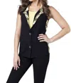 Angel Plaid Accent Vest In Black/yellow In Multi