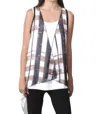 ANGEL PLAID GRID WATERFALL VEST IN CREAM/TAUPE