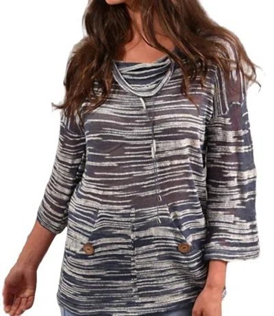 Angel Pocket Cowl Neck 3/4 Sleeve Tunic In Denim In Multi