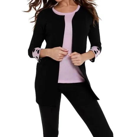 Angel Polka Dot Sleeve Ribbed Open Cardigan In Black/pink