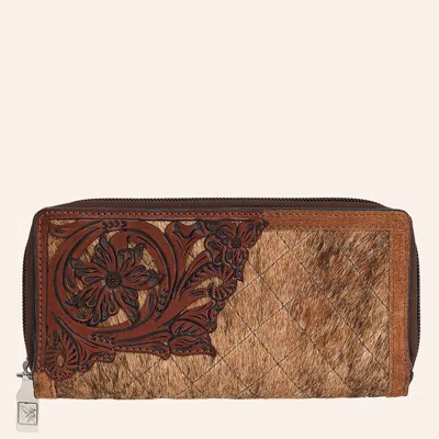 Angel Ranch Brown Quilted Hair-on Floral Tooled Leather Wallet