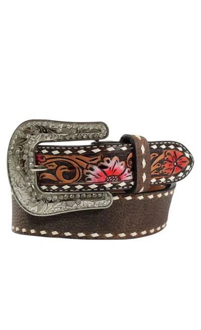 Angel Ranch Women's Leather Hand Painted Accents Belt In Brown/multi