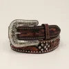 Angel Ranch Women's Tooled Overlay Crystal Belt In Brown