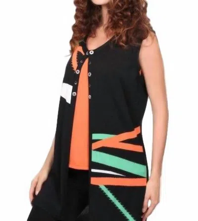 Angel Retro Brights Long Vest In Black/orange