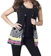 Angel Reversible Geo Pattern Hooded Long Vest In Black Multi In Black