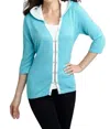 Angel Rivet Hooded Knit Cardigan In Turquoise/white In Blue