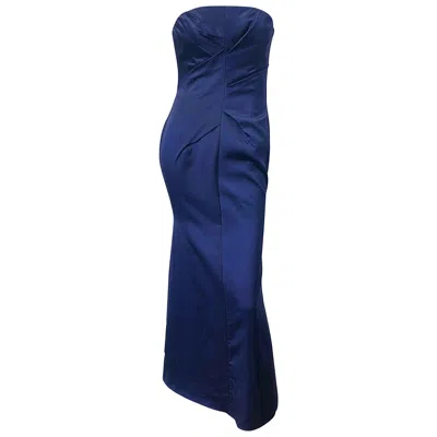 Pre-owned Angel Sanchez 1990s  Navy Blue Silk Vintage 90s Strapless Evening Gown Dress