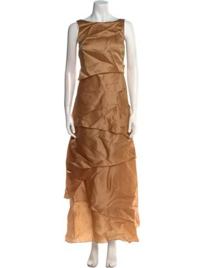 Pre-owned Angel Sanchez Bateau Neckline Long Dress In Neutral
