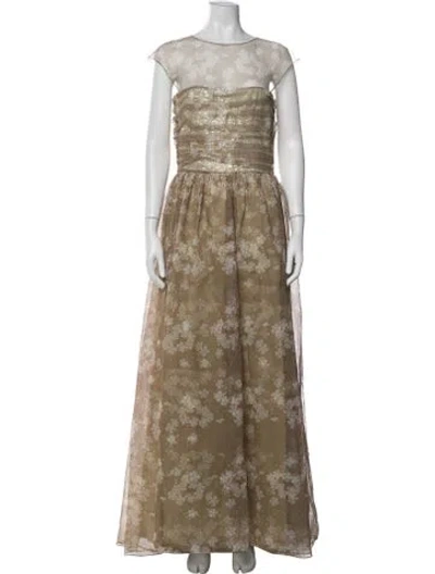 Pre-owned Angel Sanchez Floral Print Long Dress In Neutrals