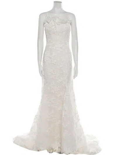 Pre-owned Angel Sanchez Lace Pattern Long Dress In White
