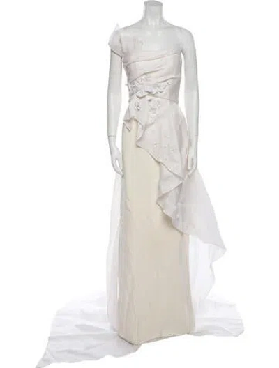Pre-owned Angel Sanchez One-shoulder Long Dress In Neutral